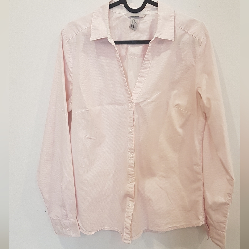 H&M Pink Blouse V-neck Button Up Shirt